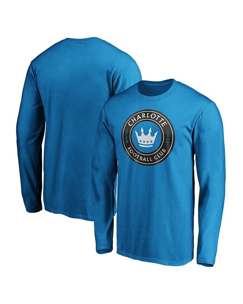 Men's Blue Charlotte FC Primary Logo Long Sleeve T-shirt $13.94 T-Shirts