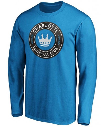 Men's Blue Charlotte FC Primary Logo Long Sleeve T-shirt $13.94 T-Shirts