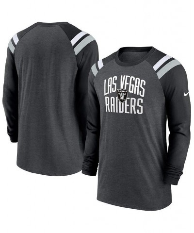 Men's Heathered Charcoal, Black Las Vegas Raiders Tri-Blend Raglan Athletic Long Sleeve Fashion T-shirt $21.93 T-Shirts