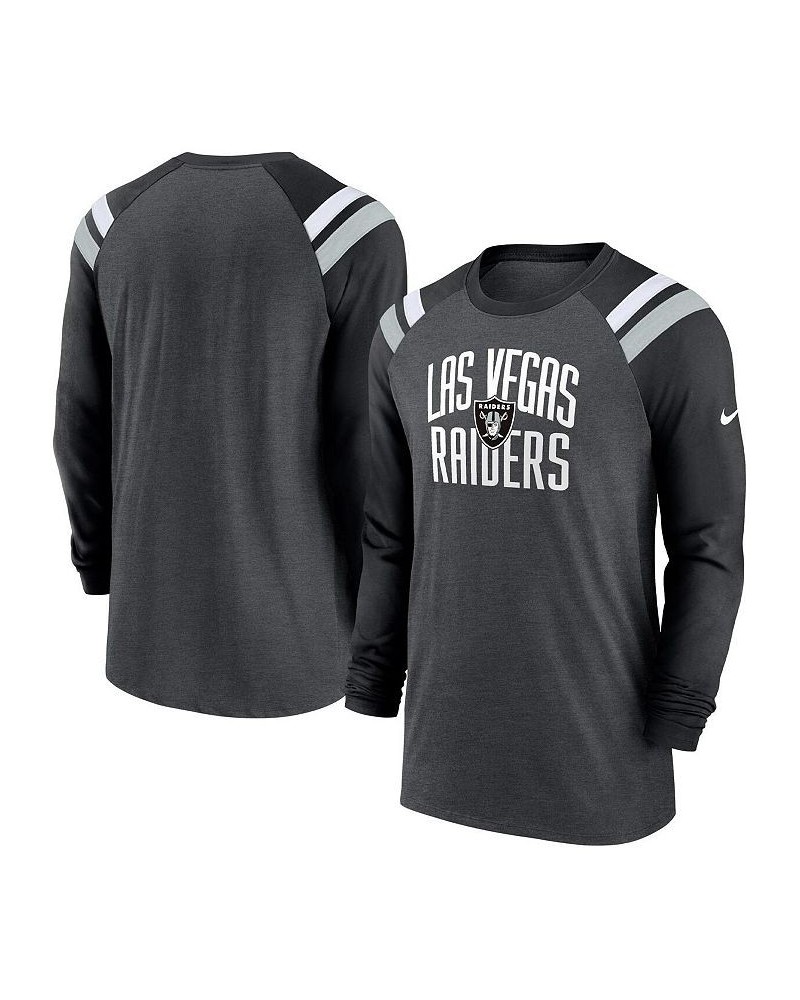 Men's Heathered Charcoal, Black Las Vegas Raiders Tri-Blend Raglan Athletic Long Sleeve Fashion T-shirt $21.93 T-Shirts