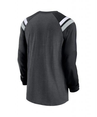 Men's Heathered Charcoal, Black Las Vegas Raiders Tri-Blend Raglan Athletic Long Sleeve Fashion T-shirt $21.93 T-Shirts