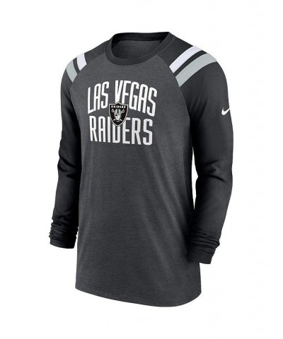 Men's Heathered Charcoal, Black Las Vegas Raiders Tri-Blend Raglan Athletic Long Sleeve Fashion T-shirt $21.93 T-Shirts