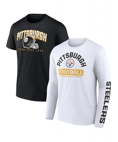 Men's Branded Black, White Pittsburgh Steelers Long and Short Sleeve Two-Pack T-shirt $28.80 T-Shirts