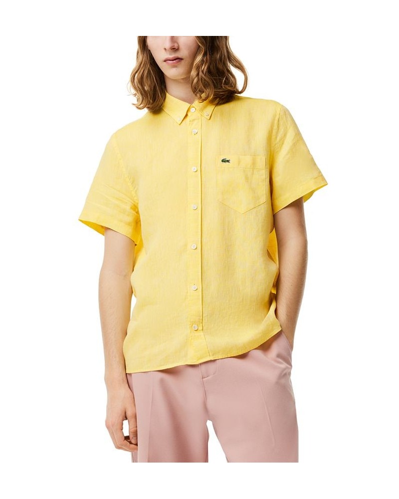 Men's Regular-Fit Logo Linen Shirt Yellow $51.15 Shirts