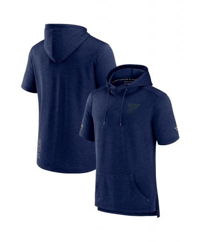 Men's Branded Heather Navy St. Louis Blues Authentic Pro Road Performance Short Sleeve Pullover Hoodie $46.74 Sweatshirt