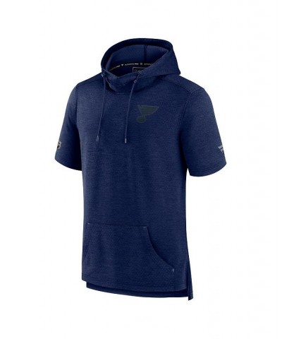 Men's Branded Heather Navy St. Louis Blues Authentic Pro Road Performance Short Sleeve Pullover Hoodie $46.74 Sweatshirt