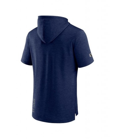 Men's Branded Heather Navy St. Louis Blues Authentic Pro Road Performance Short Sleeve Pullover Hoodie $46.74 Sweatshirt