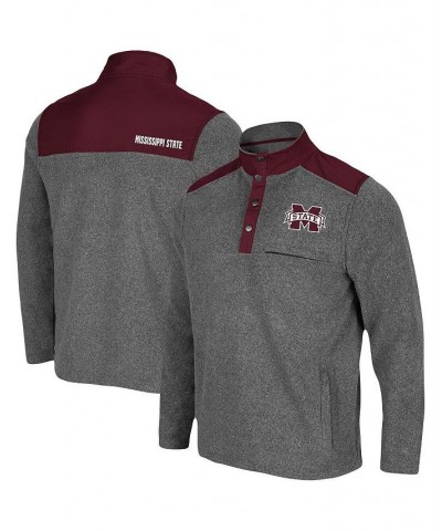 Men's Heathered Charcoal, Maroon Mississippi State Bulldogs Huff Snap Pullover $30.00 Sweatshirt