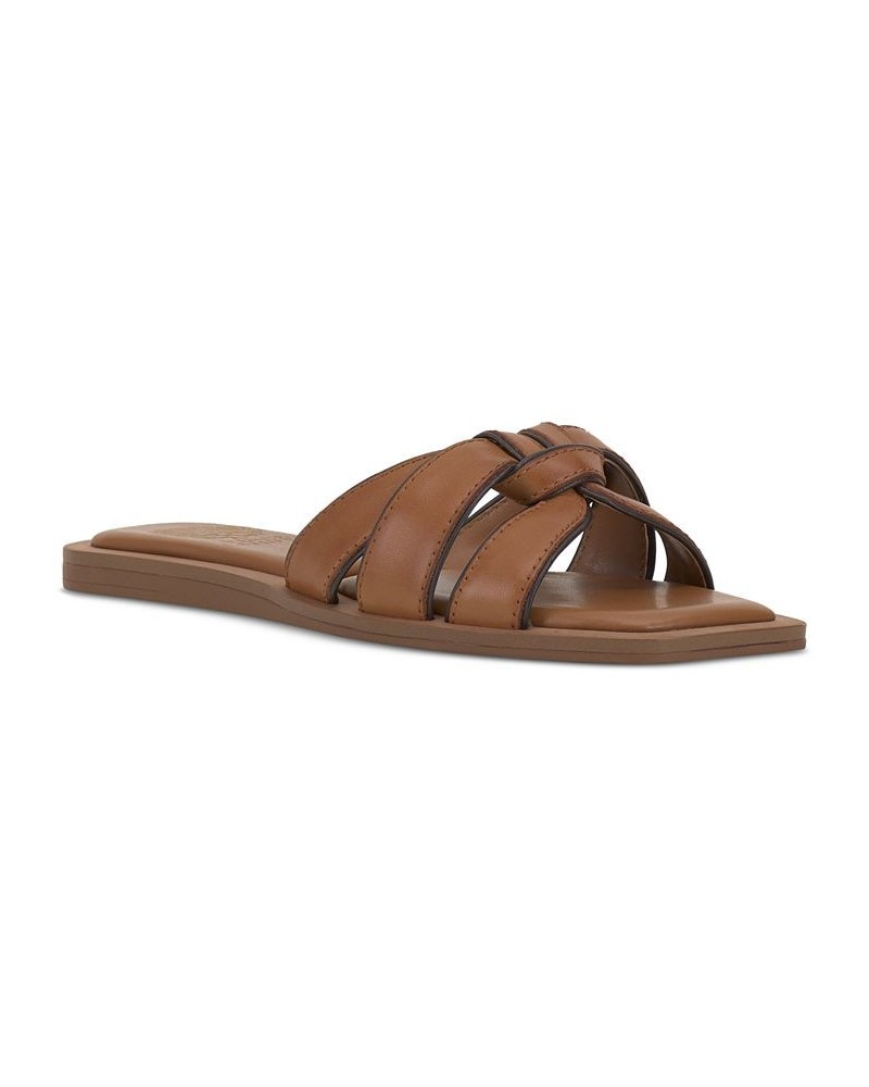 Barcellen Knotted Slide Sandals Brown $47.96 Shoes