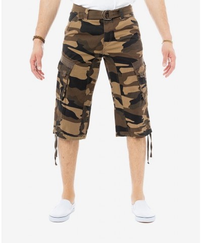 Men's Belted Capri Cargo Shorts Brown Camo $23.75 Shorts