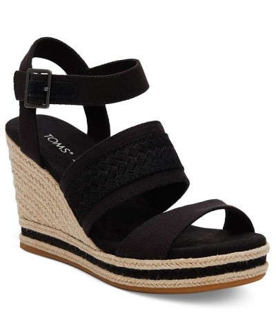 Women's Madelyn Woven Platform Espadrille Wedge Sandals Black $50.49 Shoes