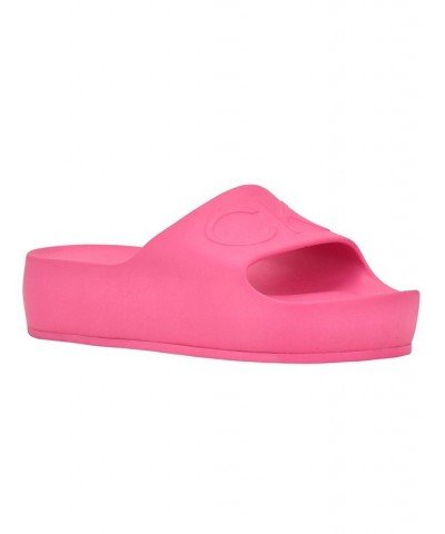 Women's Holly Logo Platform Slide Sandals Pink $28.98 Shoes