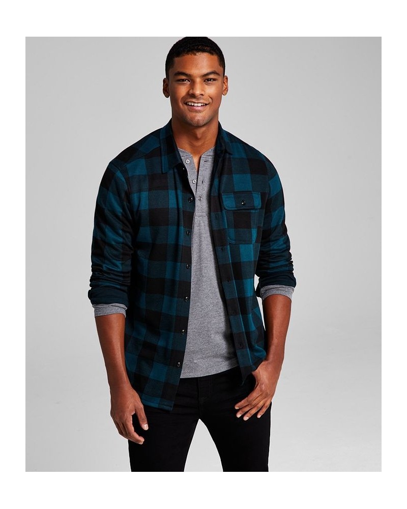 Men's Heavyweight Plaid Long-Sleeve Button-Up Shirt Green $21.19 Shirts