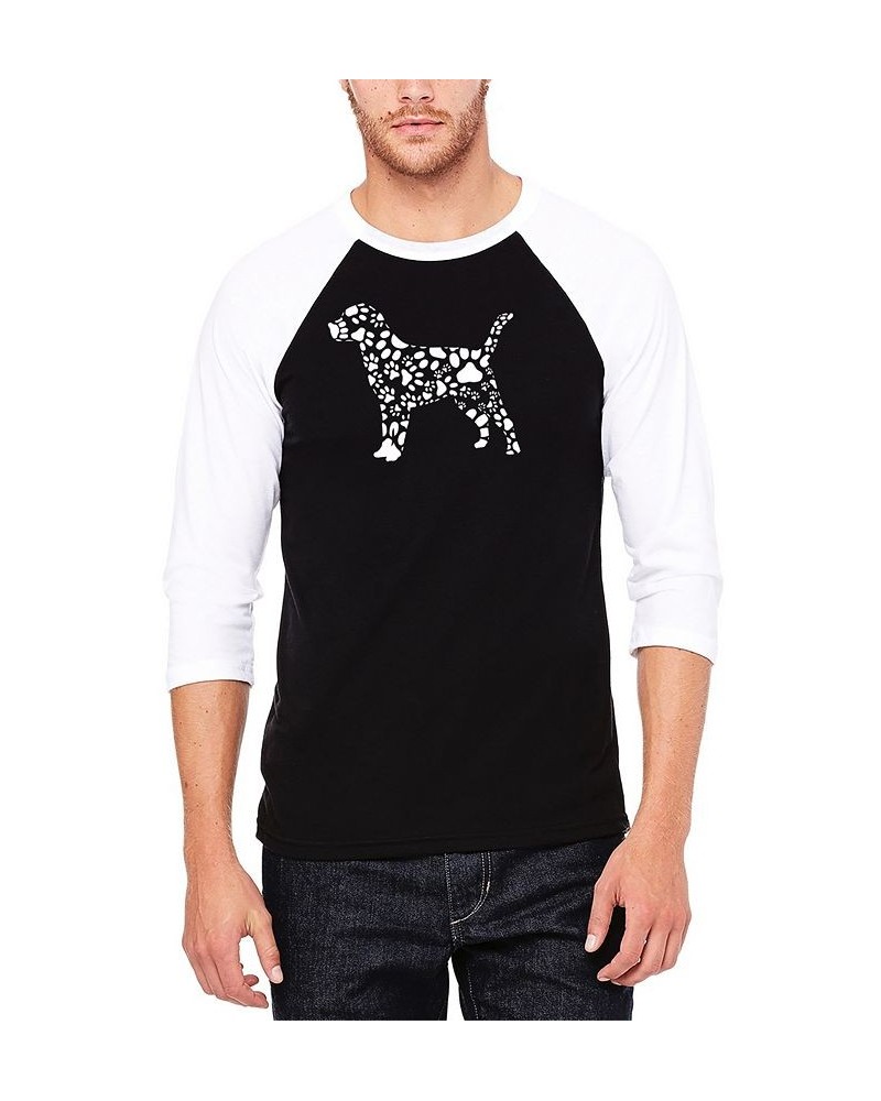 Men's Raglan Baseball 3/4 Sleeve Dog Paw Prints Word Art T-shirt Black, White $26.99 T-Shirts