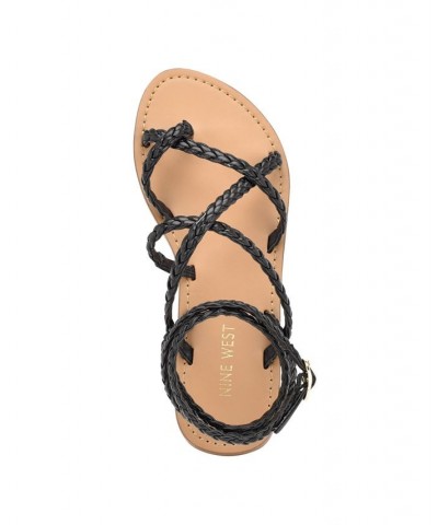 Women's Coralin Toe Ring Strappy Flat Sandals Black $34.76 Shoes