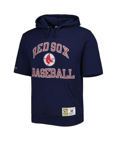 Men's Navy Boston Red Sox Cooperstown Collection Washed Fleece Pullover Short Sleeve Hoodie $48.44 Sweatshirt