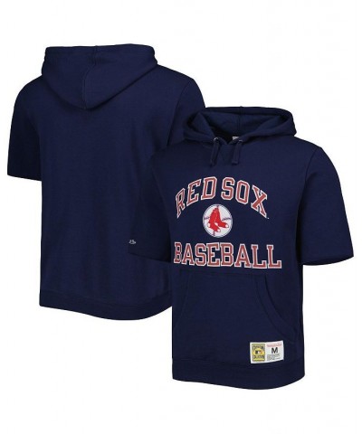 Men's Navy Boston Red Sox Cooperstown Collection Washed Fleece Pullover Short Sleeve Hoodie $48.44 Sweatshirt