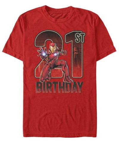 Men's Marvel Iron Man 21st Birthday Action Pose Short Sleeve T-Shirt Red $17.84 T-Shirts