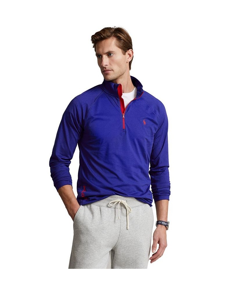 Men's Performance Jersey Quarter-Zip Pullover Blue $66.60 Shirts