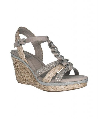 Women's Oliza Memory Foam Platform Wedge Sandal Brown $44.65 Shoes