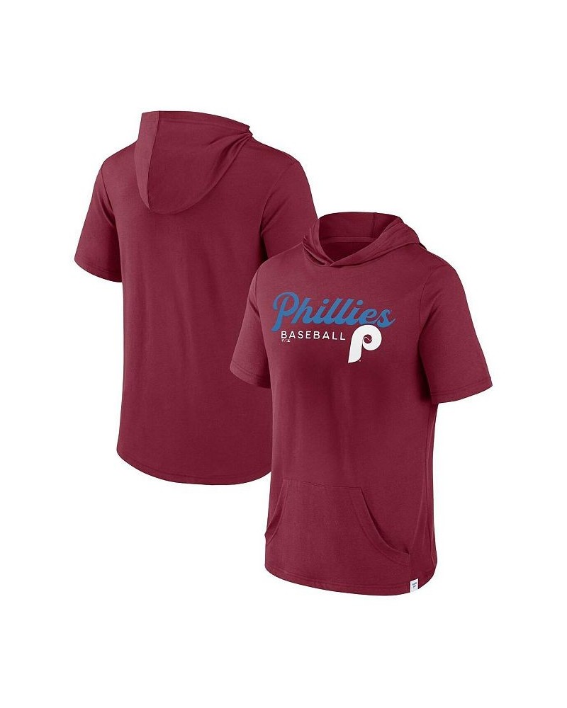 Men's Branded Burgundy Philadelphia Phillies Offensive Strategy Short Sleeve Pullover Hoodie $29.49 Sweatshirt