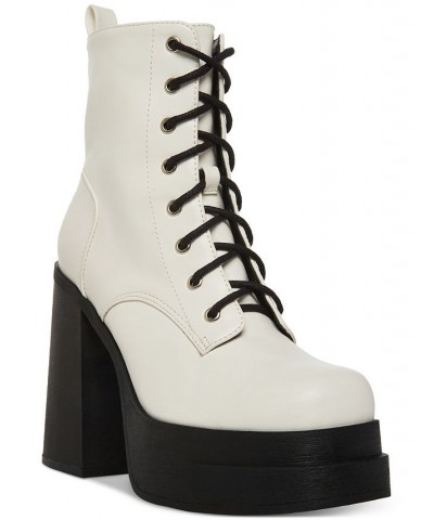 Driven Double Platform Lace-Up Combat Booties White $19.77 Shoes