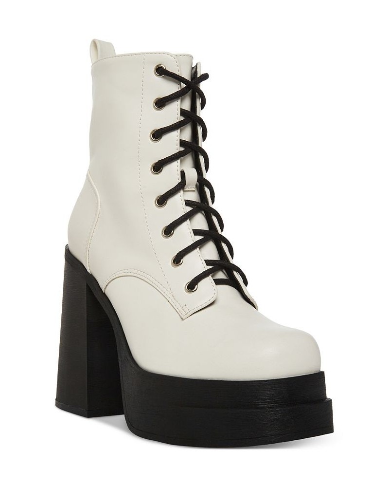 Driven Double Platform Lace-Up Combat Booties White $19.77 Shoes