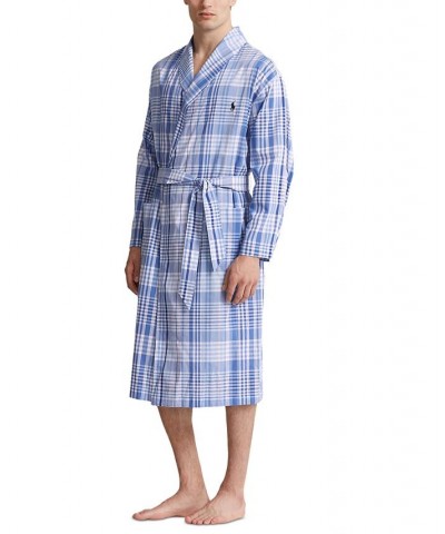 Men's Cotton Plaid Robe Blue $45.90 Pajama