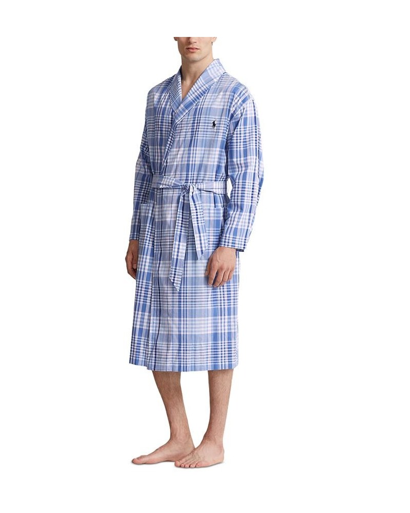 Men's Cotton Plaid Robe Blue $45.90 Pajama