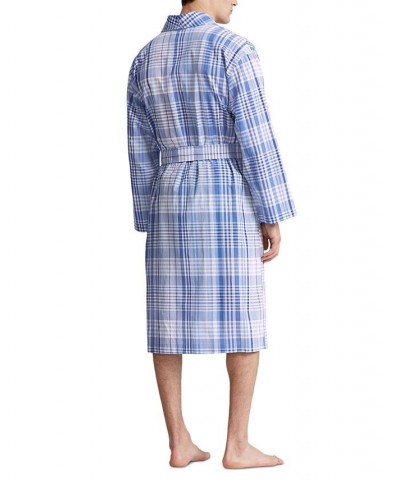 Men's Cotton Plaid Robe Blue $45.90 Pajama