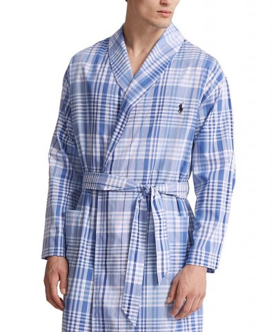 Men's Cotton Plaid Robe Blue $45.90 Pajama