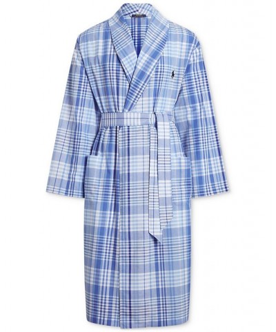 Men's Cotton Plaid Robe Blue $45.90 Pajama