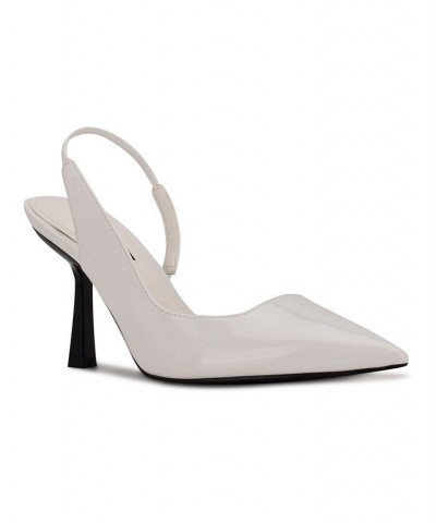 Women's Mollie Pointy Toe Heeled Slingbacks Pumps White $52.47 Shoes