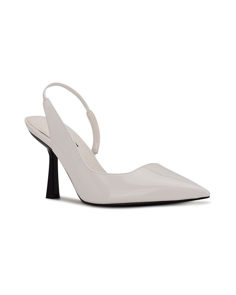 Women's Mollie Pointy Toe Heeled Slingbacks Pumps White $52.47 Shoes