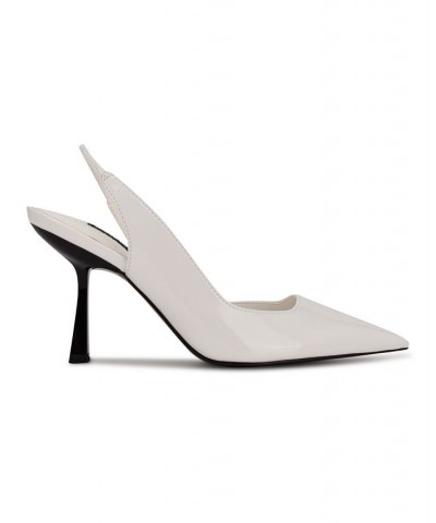 Women's Mollie Pointy Toe Heeled Slingbacks Pumps White $52.47 Shoes