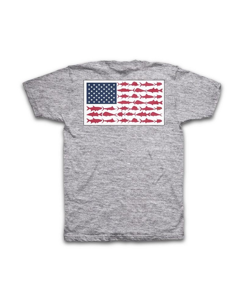 Men's Americana Saltwater Fish Flag Short Sleeve T-shirt Gray $10.00 T-Shirts