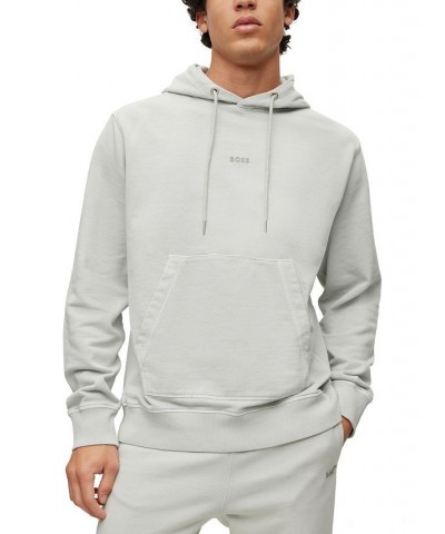 BOSS Men's Garment-Dyed Cotton-Terry Tonal Logo Hoodie Gray $65.52 Sweatshirt