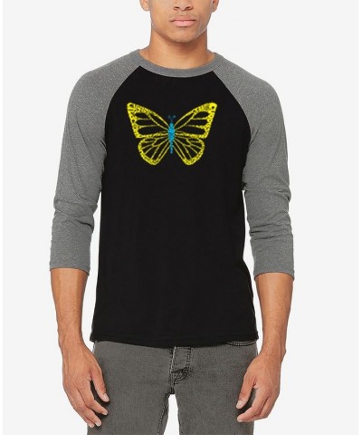 Men's Raglan Baseball 3/4 Sleeve Butterfly Word Art T-shirt Gray, Black $19.35 T-Shirts