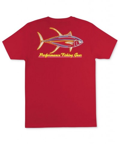 Men's Leon PFG Neon Fish Logo Graphic T-Shirt Red $10.08 T-Shirts