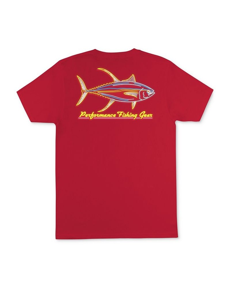 Men's Leon PFG Neon Fish Logo Graphic T-Shirt Red $10.08 T-Shirts