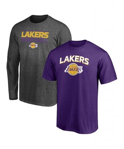 Men's Branded Purple, Heather Charcoal Los Angeles Lakers T-shirt Combo Set $20.21 T-Shirts