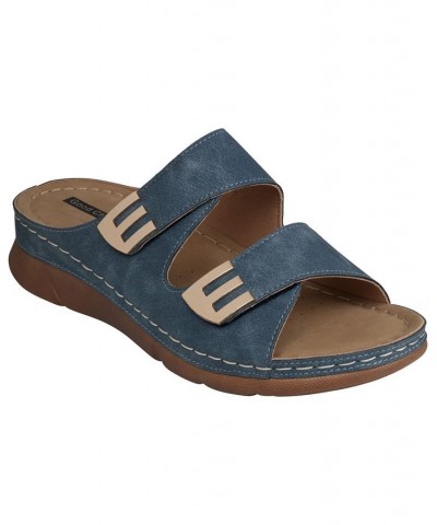 Women's Gretchen Comfort Flat Sandals Blue $32.20 Shoes