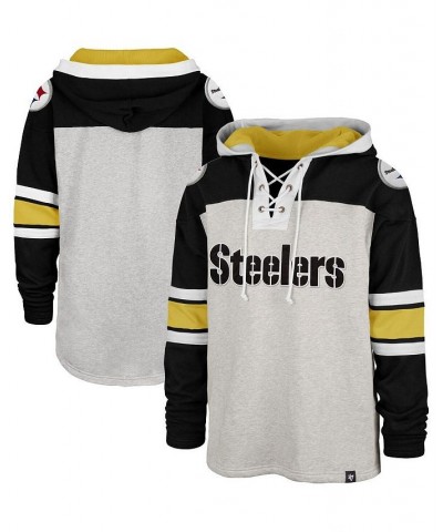 Men's '47 Gray Pittsburgh Steelers Gridiron Lace-Up Pullover Hoodie $63.00 Sweatshirt