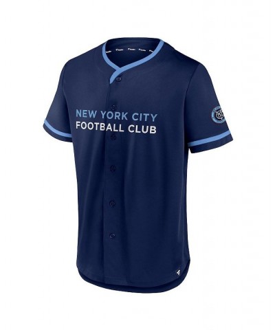 Men's Navy, Sky Blue New York City FC Ultimate Player Baseball Jersey $35.69 Jersey