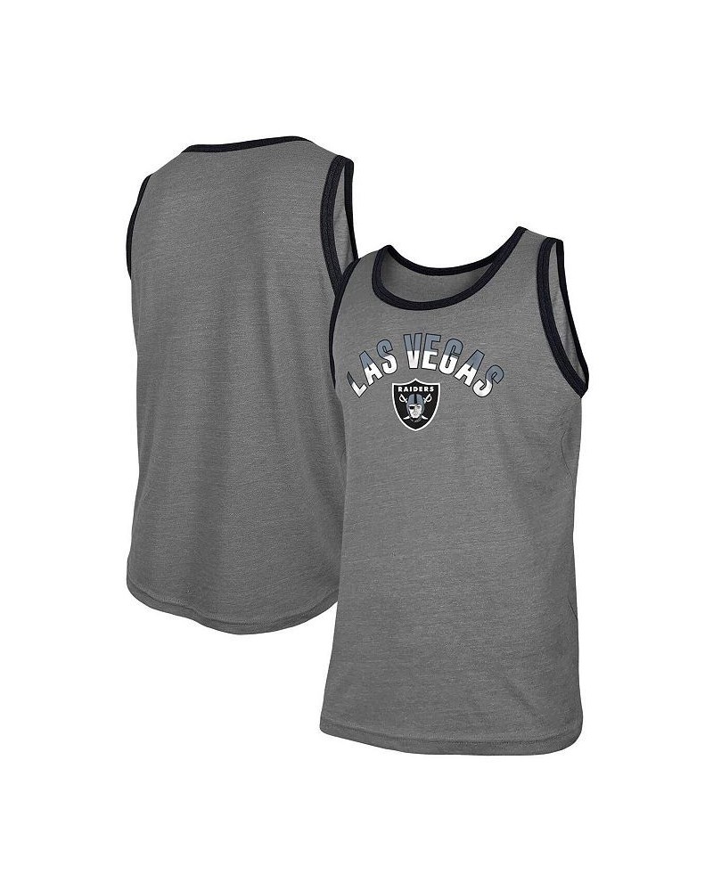 Men's Heathered Gray Las Vegas Raiders Ringer Tri-Blend Tank Top $14.88 T-Shirts