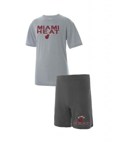 Men's Gray, Heathered Charcoal Big and Tall Miami Heat T-shirt and Shorts Sleep Set $22.56 Pajama