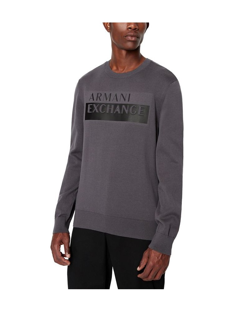 Men's Crewneck Embossed Logo Sweater Gray $50.76 Sweaters