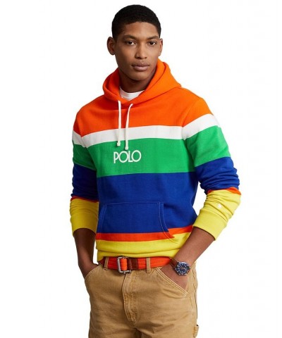 Men's Logo Striped Fleece Hoodie Orange $91.52 Sweatshirt