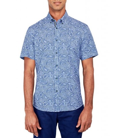 Men's Regular-Fit Non-Iron Performance Stretch Paisley Check-Print Button-Down Shirt Blue $37.53 Shirts