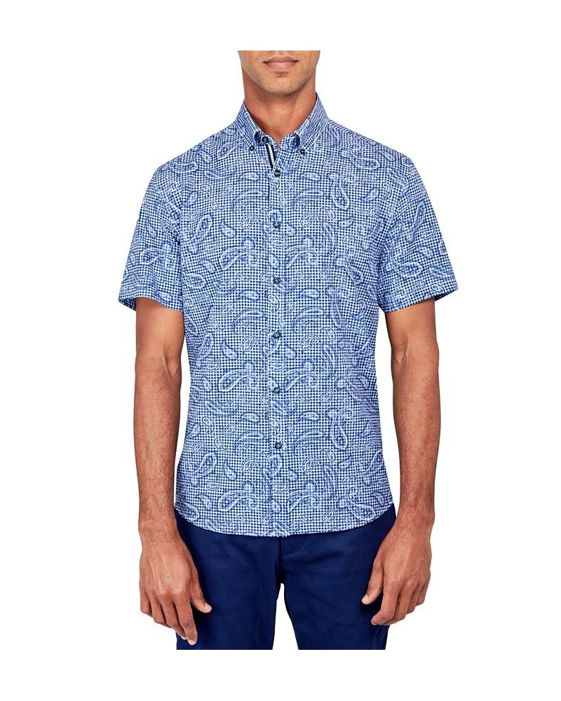 Men's Regular-Fit Non-Iron Performance Stretch Paisley Check-Print Button-Down Shirt Blue $37.53 Shirts